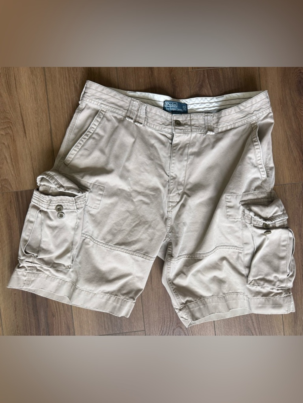 Polo Ralph Lauren Shorts Mens 38 Khaki Cargo Combat Heavy Cotton Twill 4131